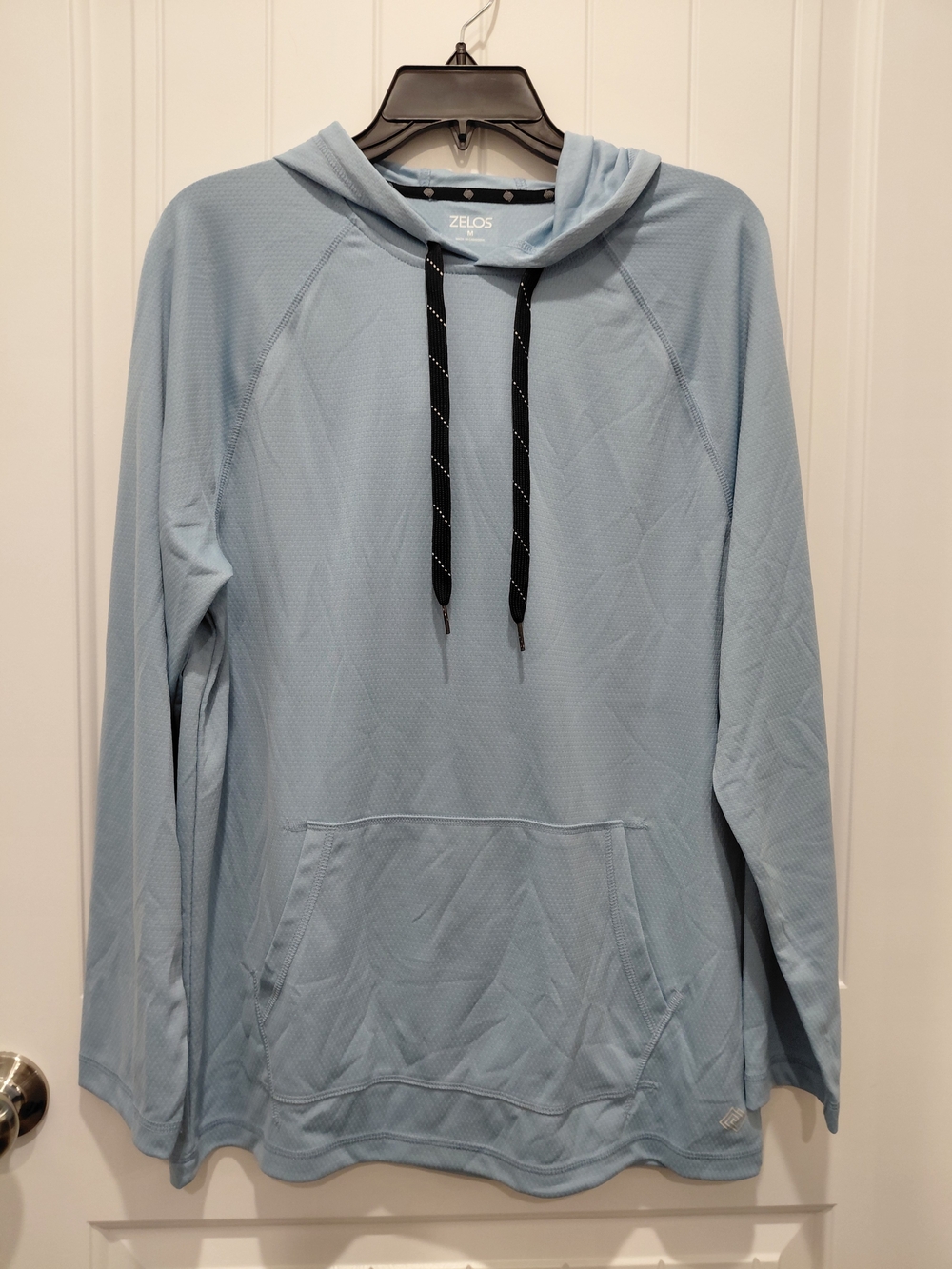 ZELOS Sky Blue Crewneck Hoodie with Black Drawcords #0935
